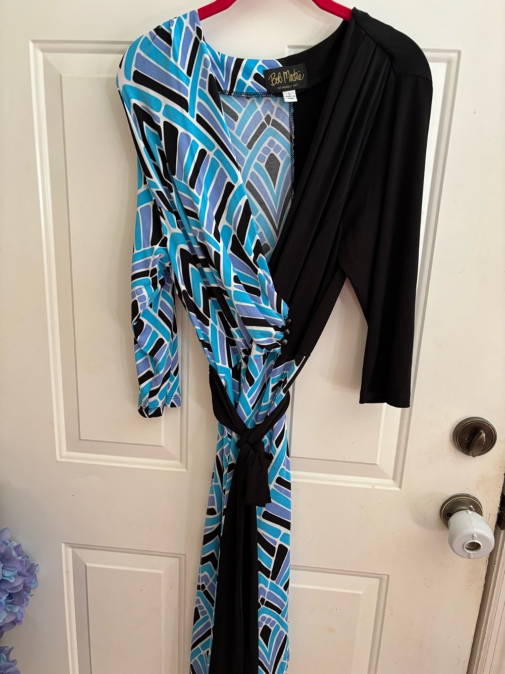 Bob Mackie Black and Blue Geometric Print Dress